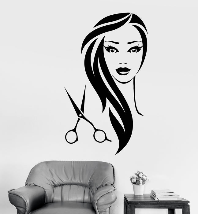 Vinyl Wall Decal Beauty Hair Salon Scissors Girl Barbershop Stickers Unique Gift (1313ig)