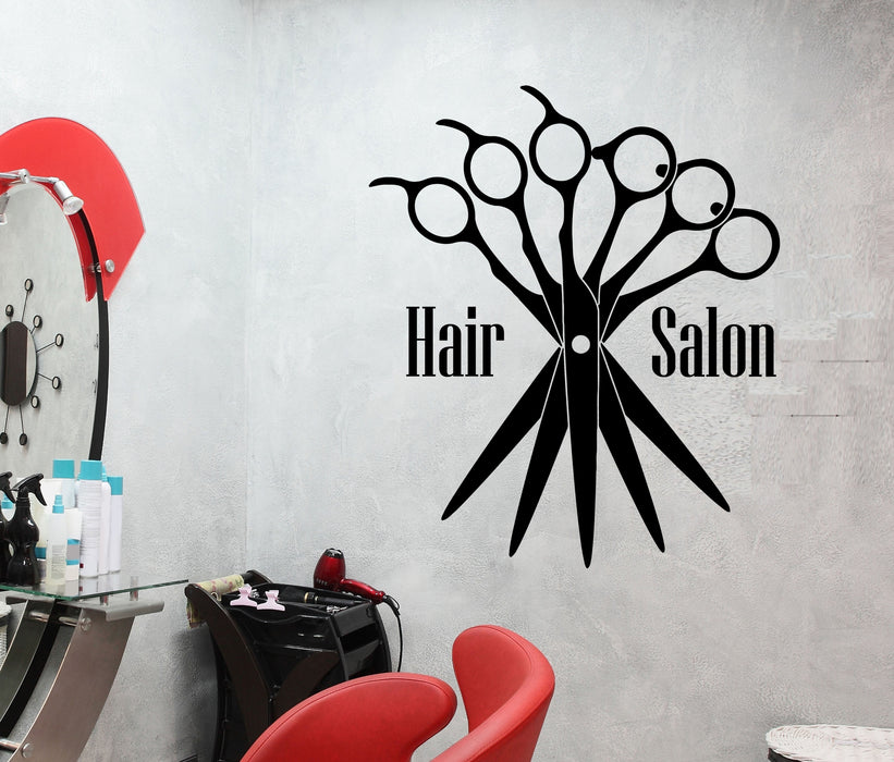 Vinyl Wall Decal Beauty Hair Salon Scissors Logo Barbershop Stickers (3029ig)