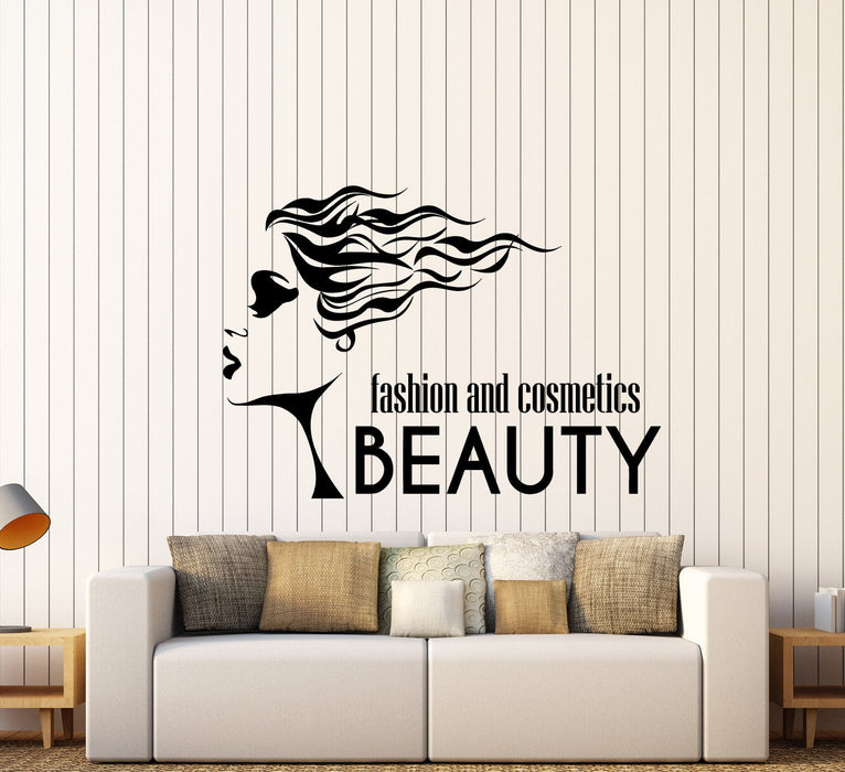 Vinyl Wall Decal Beauty Fashion And Cosmetics Logo Girl Face Stickers (3069ig)