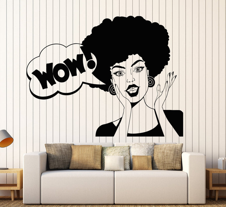 Vinyl Wall Decal Beauty Hairdressing Salon Hairdresser Afro Hairstyle Wow Stickers Unique Gift (877ig)