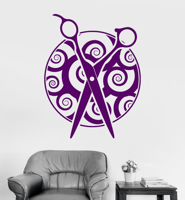 Autocollant mural en vinyle pour salon de coiffure, salon de beauté, salon de coiffure, ciseaux, coiffeur, styliste, cadeau unique (760ig)