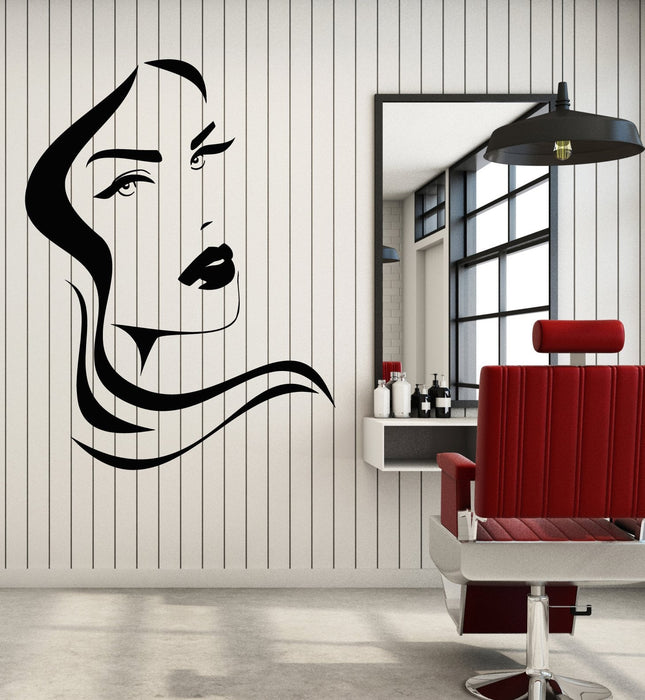 Vinyl Wall Decal Girl Face Sexy Lips Hairstyle Beauty Hair Salon Stickers (2716ig)