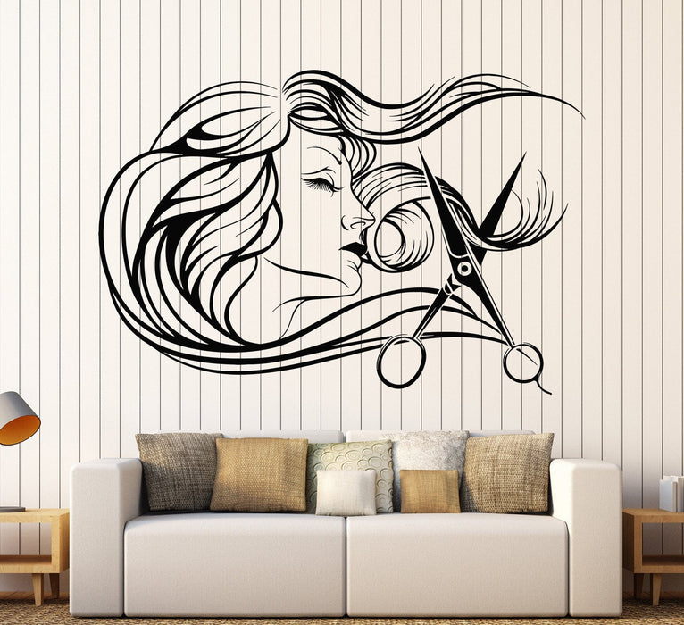 Vinyl Wall Decal Barbershop Beauty Salon Hair Stylist Fashion Model Stickers Unique Gift (699ig)