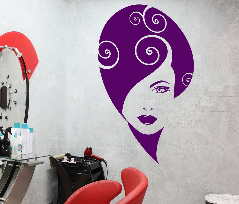 Vinyl Wall Decal Abstract Girl Face Beauty Hair Salon Makeup Stickers (2675ig)