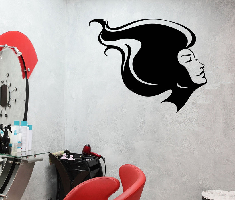 Vinyl Wall Decal Beautiful Woman Hair Salon Fashion Barber Shop Stickers Unique Gift (580ig)