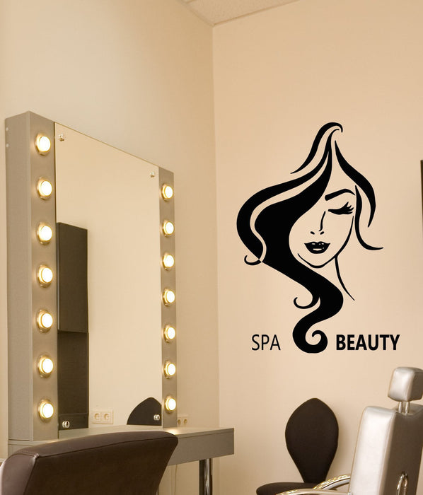 Vinyl Wall Decal Girl Face Beauty Hair Salon Signboard Logo Stickers (3124ig)