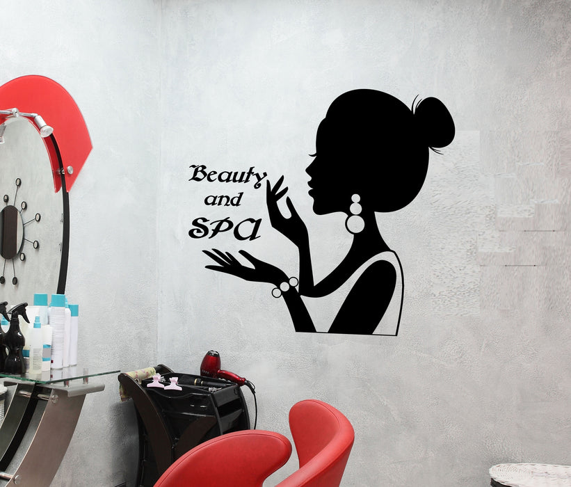 Vinyl Wall Decal Beauty And SPA Logo Signboard Woman Silhouette Stickers (3143ig)