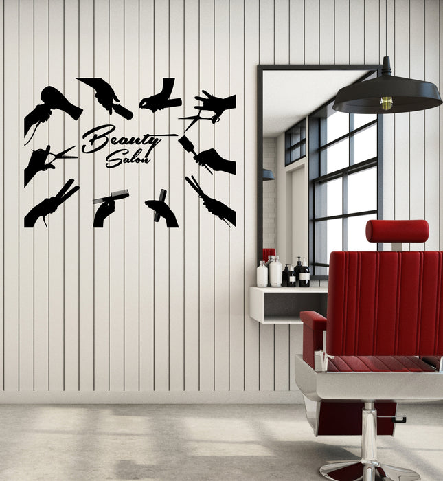 Vinyl Wall Decal Beauty Salon Logo For Barber Barbershop Stickers (4045ig)