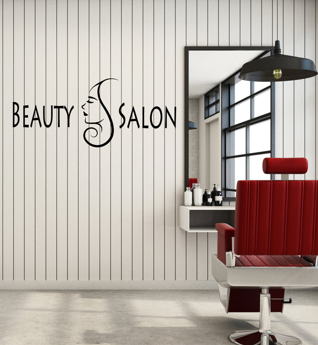 Vinyl Wall Decal Beauty Salon Shop Logo Girl Face Hairdressing Salon Makeup Stickers (4209ig)