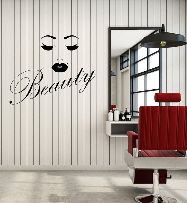 Виниловые наклейки на стену Косметика Девушка Лицо Салон красоты Слово Логотип Наращивание ресниц Макияж Наклейки (4235ig)