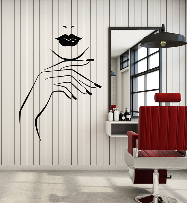 Vinyl Wall Decal Girl Lips Beauty Salon Manicure Nail Service Stickers (3436ig)