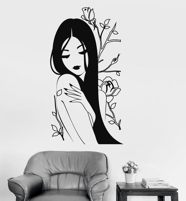 Vinyl Wall Decal Flower Rose Naked Beautiful Japanese Girl Spa Stickers Unique Gift (816ig)