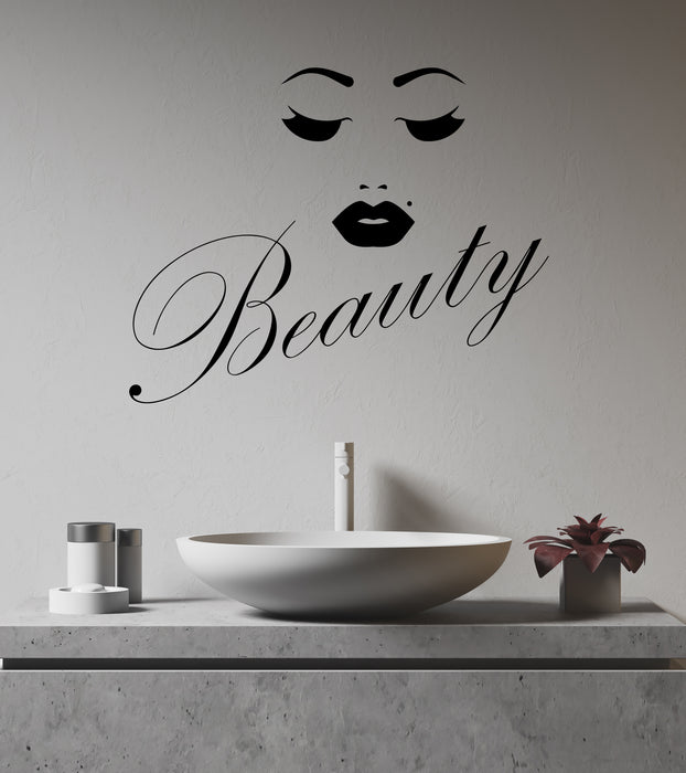 Vinyl Wall Decal Cosmetics Girl Face Beauty Salon Word Logo Eyelash Extension Makeup Stickers (4235ig)