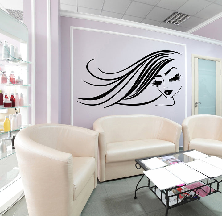 Autocollant mural en vinyle Belle fille Mode Beauté Salon de coiffure Autocollants Cadeau unique (1416ig)