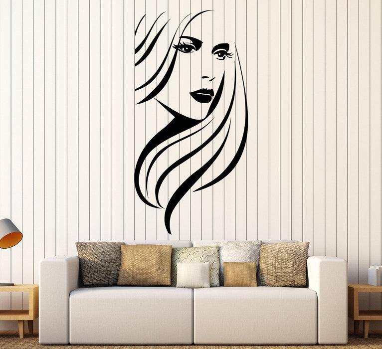 Vinyl Wall Decal Beautiful Girl Face Beauty Hair Salon Stickers Unique Gift (1567ig)