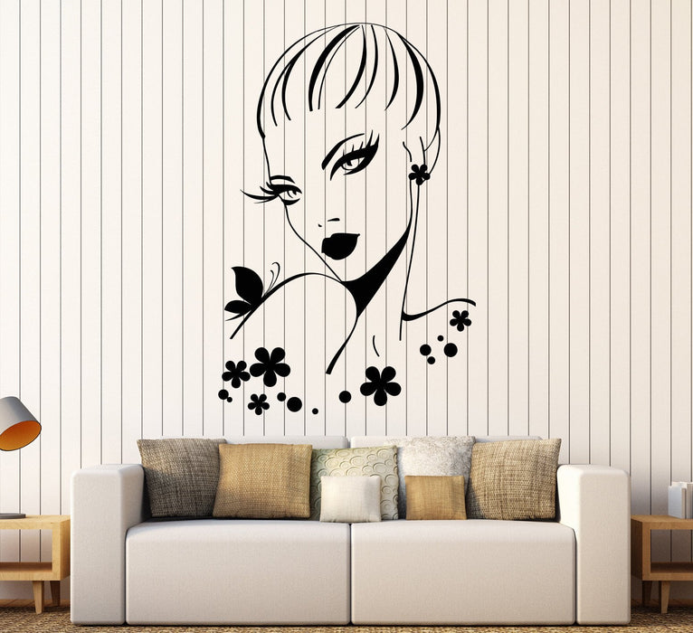 Autocollant mural en vinyle Belle femme Beauté Salon de coiffure Fille Maquillage Autocollants Cadeau unique (1505ig)