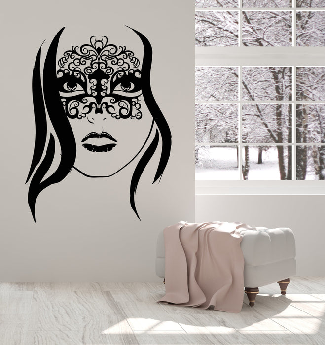 Autocollant mural en vinyle pour belle fille, masque de tête, fête masquée, cadeau unique (1597ig)