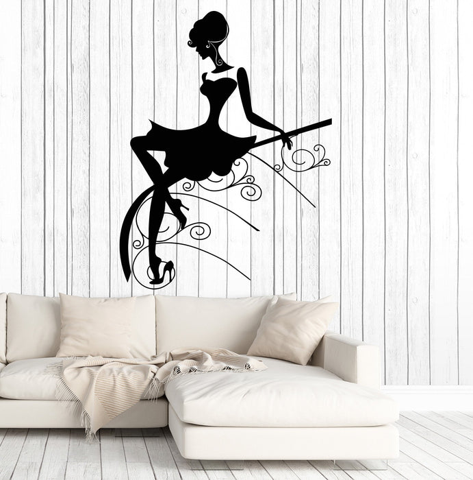 Vinyl Wall Decal Beautiful Girl Lady In Dress Hairstyle Fashion Stickers Unique Gift (1529ig)
