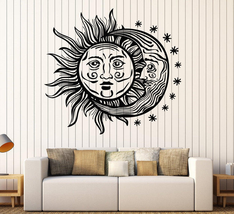 Vinyl Wall Decal Sun Moon Stars Night Bedroom Design Stickers Unique Gift (996ig)