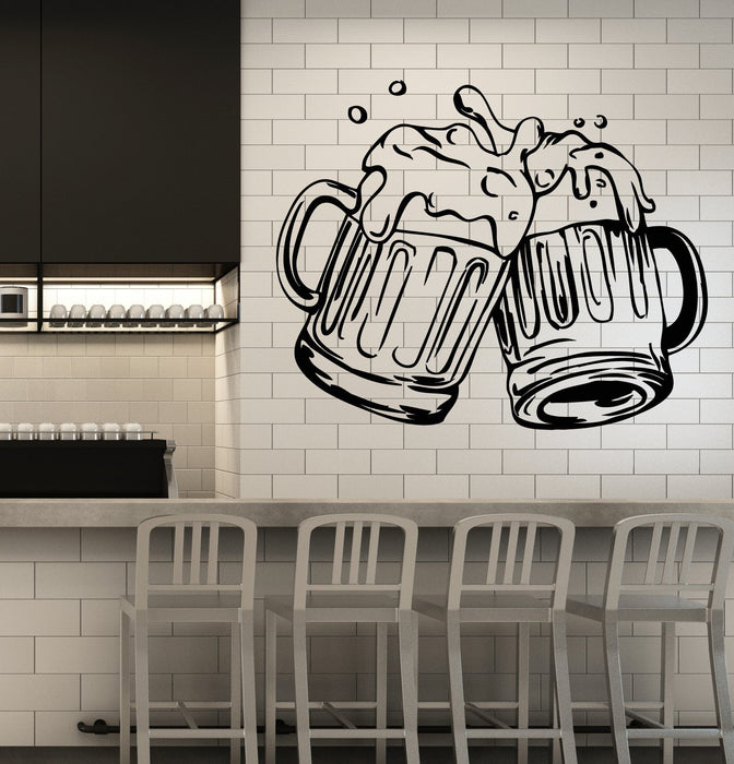 Mugs Of Beer Vinyl Wall Decal Pub Décor Alcohol Bar Restaurant Party Sticker Unique Gift (2081ig)