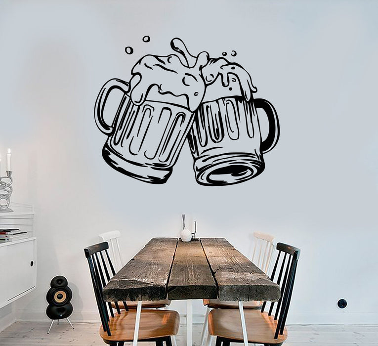 Mugs Of Beer Vinyl Wall Decal Pub Décor Alcohol Bar Restaurant Party Sticker Unique Gift (2081ig)