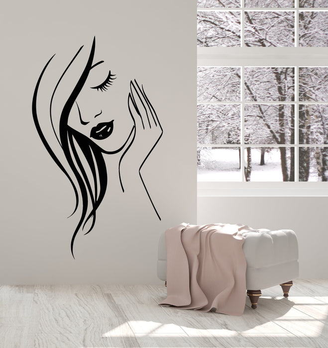 Autocollant mural en vinyle pour salon de beauté, maquillage pour le visage d'une fille (3051ig)