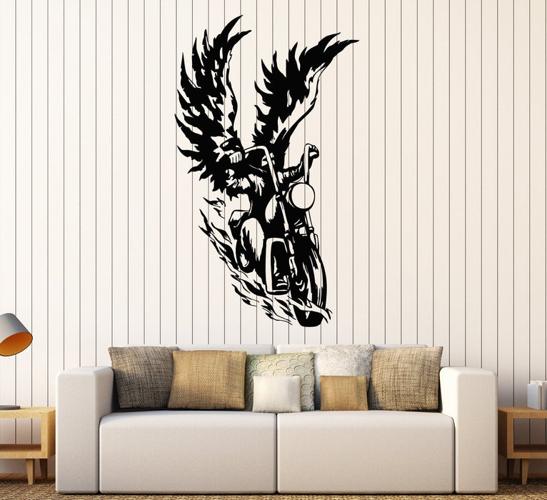 Vinyl Wall Decal Bike Biker With Wings Angel Motorcycle Stickers Unique Gift (1844ig)