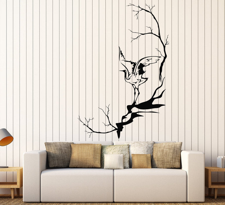 Vinyl Wall Decal Heron Bird Tree Branches Asian Style Stickers Unique Gift (1088ig)