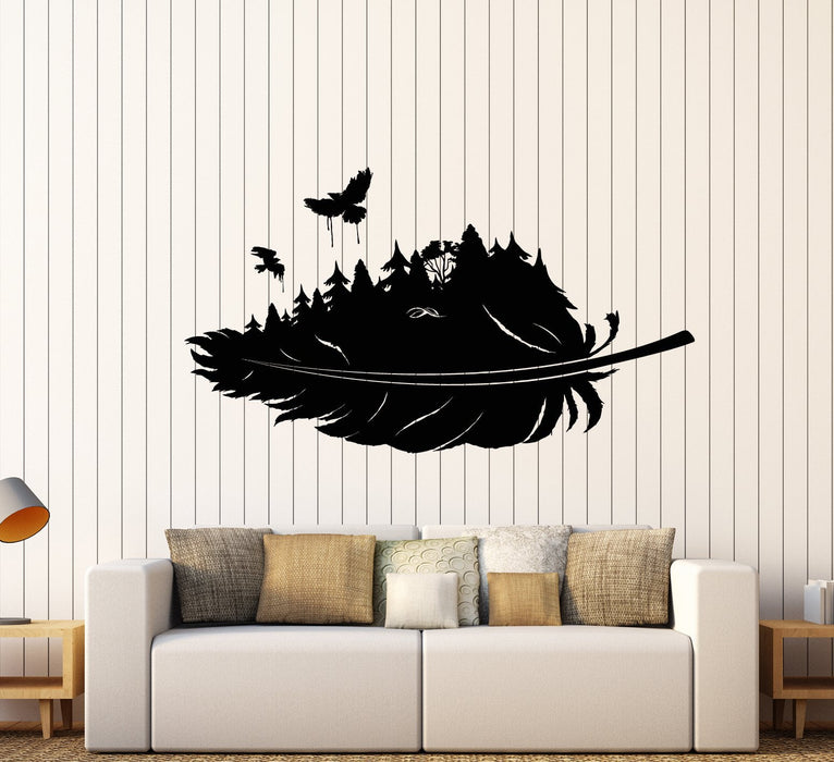 Vinyl Wall Decal Abstract Birds Feather Gothic Style Forest Trees Stickers (2904ig)