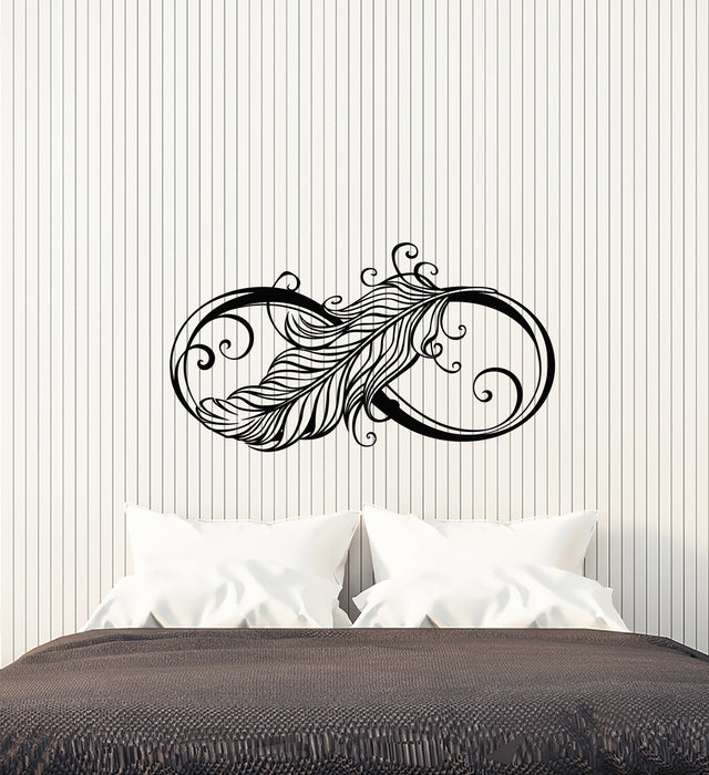 Vinyl Wall Decal Infinity Sign Symbol Ornament Bird Feather Stickers Bedroom (4066ig)