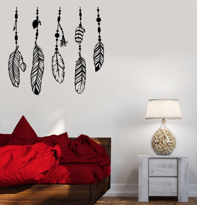 Vinyl Wall Decal Ethnic Style Bird Feathers Dreamcatcher Stickers (3947ig)