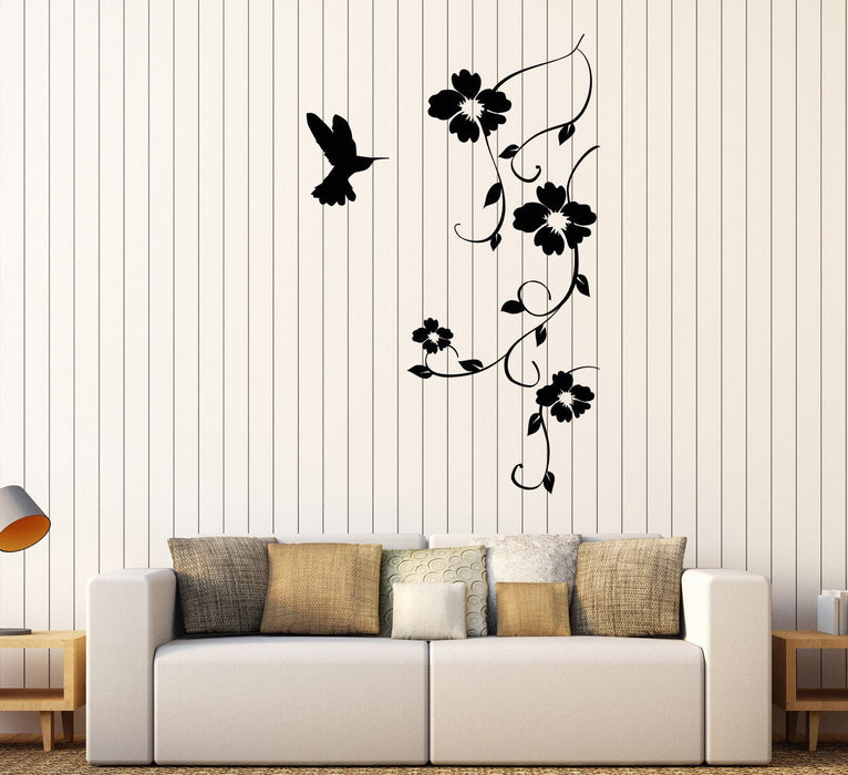Vinyl Wall Decal Hummingbird Nature Bird Flying Flowers Sticker Unique Gift (656ig)