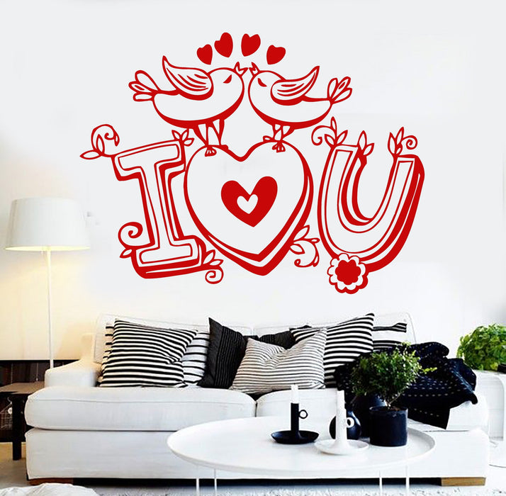Vinyl Wall Decal I Love You Quote Birds Romantic Room Art Stickers Unique Gift (348ig)