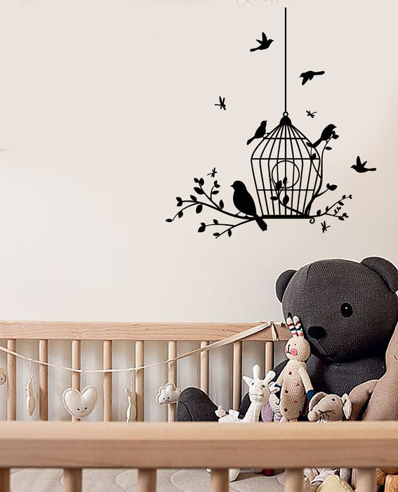 Vinyl Wall Decal Bird's Cage Nature Decor For Nursery Stickers (3734ig)