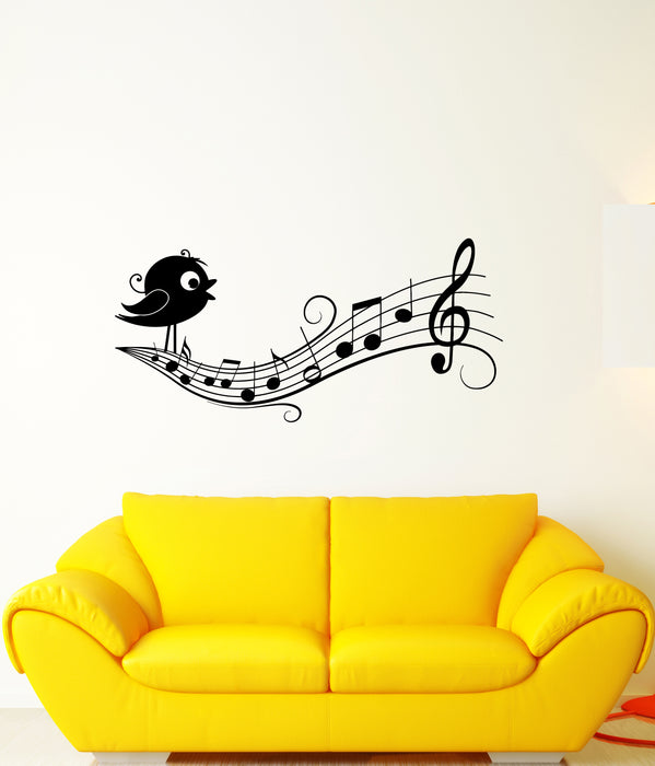 Vinyl Wall Decal Cartoon Music Bird On Notes Children's Room Stickers (3522ig)
