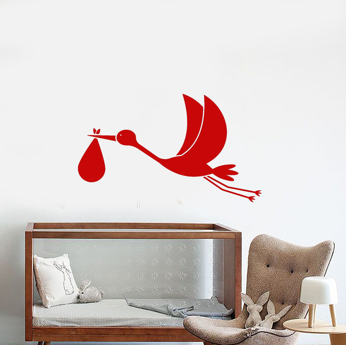 Vinyl Wall Decal Stork With Baby Cartoon Bird Nursery Room Stickers (2746ig)