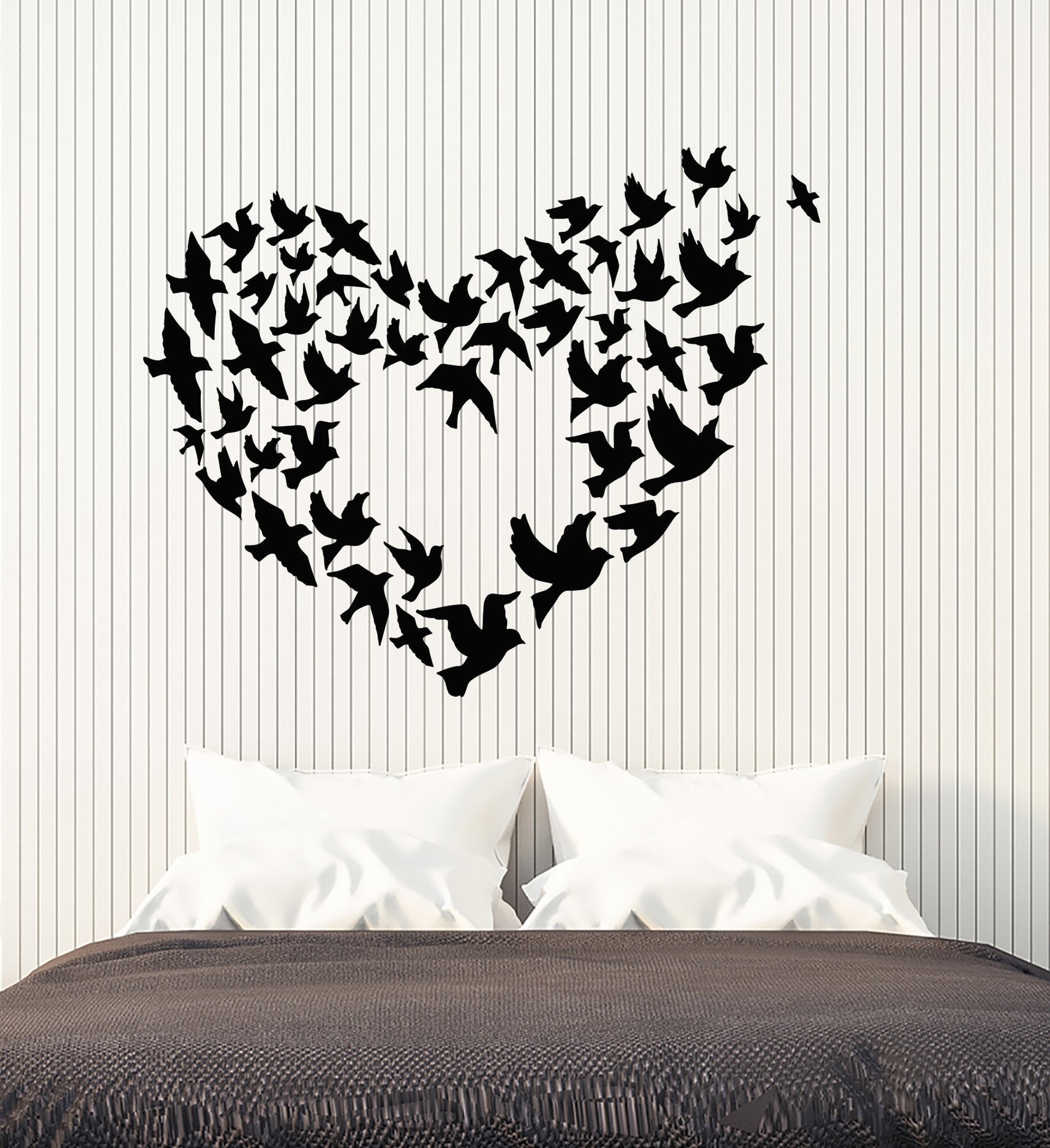 Vinyl Wall Decal Heart Symbol Flock Of Birds Romantic Love Stickers (2 ...
