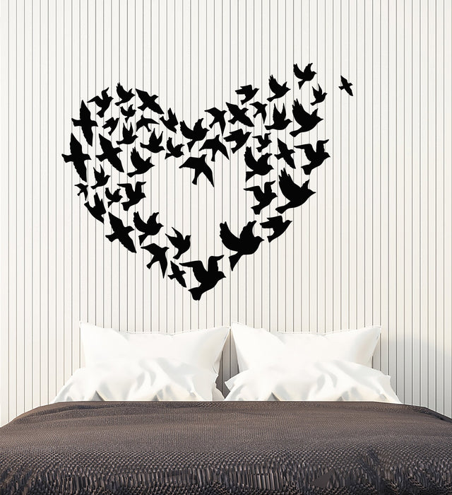 Vinyl Wall Decal Heart Symbol Flock Of Birds Romantic Love Stickers (2955ig)