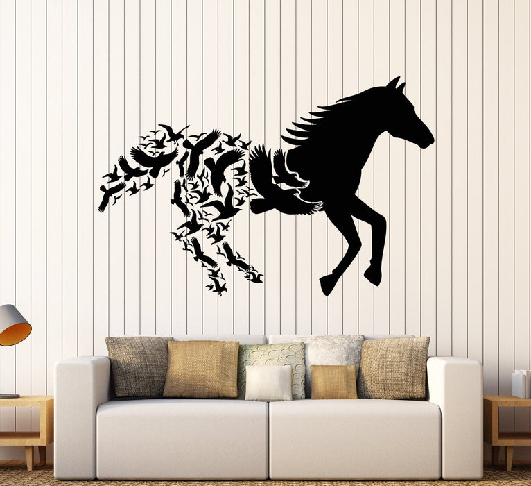 Vinyl Wall Decal Abstract Animals Galloping Horse Racing Birds Stickers Unique Gift (2061ig)