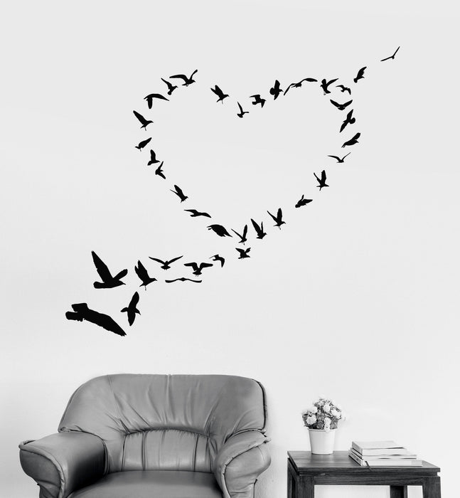 Vinyl Wall Decal Heart Birds Love Romantic Art Decor Stickers Unique Gift (ig4652)