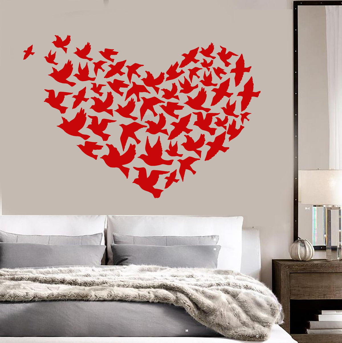 Vinyl Wall Decal Birds Heart Love Romantic Bedroom Design Stickers Uni ...
