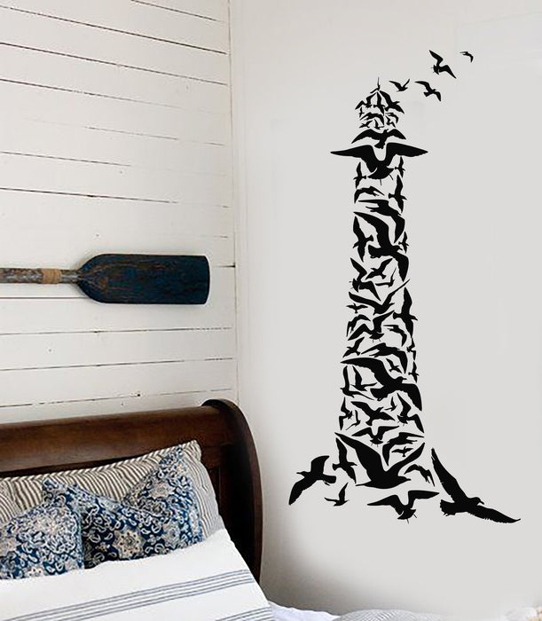 Vinyl Wall Decal Lighthouse Marine Style Flock Sea Ocean Birds Stickers Unique Gift (820ig)