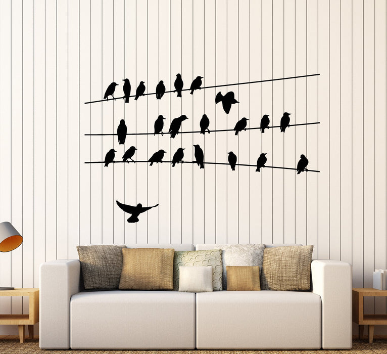 Vinyl Wall Decal Abstract Flock Of Birds On Electric Wire Stickers (2443ig)
