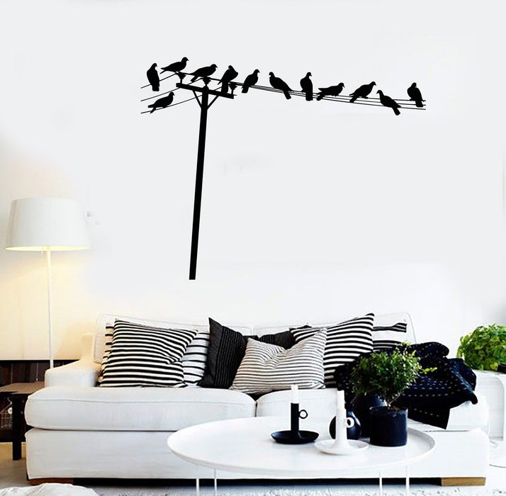 Vinyl Wall Decal Birds on Telephone Wires House Interior Stickers Unique Gift (ig4118)