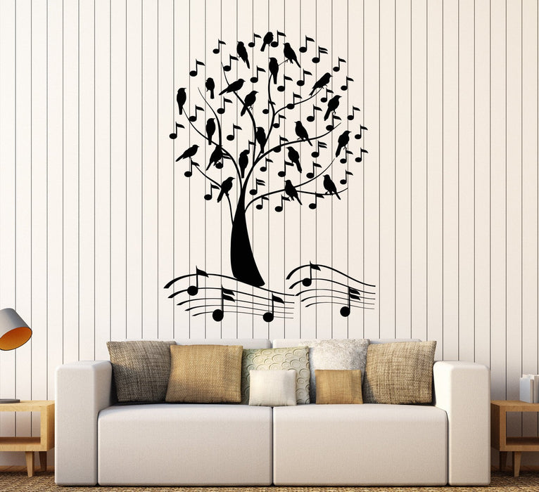 Vinyl Wall Decal Musical Bird Tree Music Notes Beautiful Branches Stickers Unique Gift (1461ig)