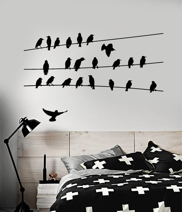 Vinyl Wall Decal Abstract Flock Of Birds On Electric Wire Stickers (2443ig)