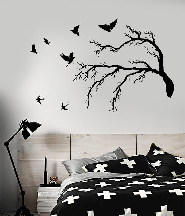 Vinyl Wall Decal Flock Of Birds Gothic Tree Branch Style Stickers Unique Gift (1617ig)