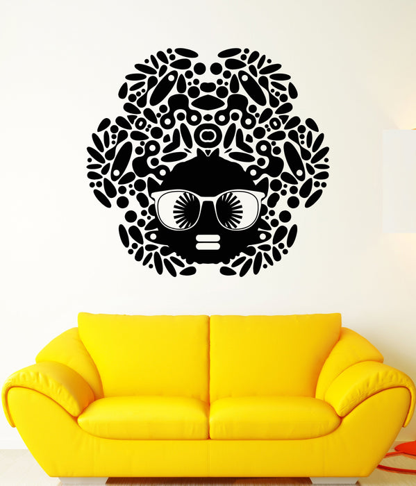 Vinyl Wall Decal Cartoon Black Woman African Girl Hairstyle Sunglasses Stickers Unique Gift (1624ig)