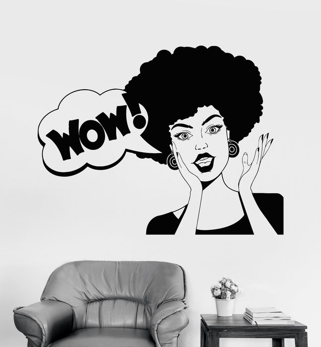 Vinyl Wall Decal Beauty Hairdressing Salon Hairdresser Afro Hairstyle Wow Stickers Unique Gift (877ig)