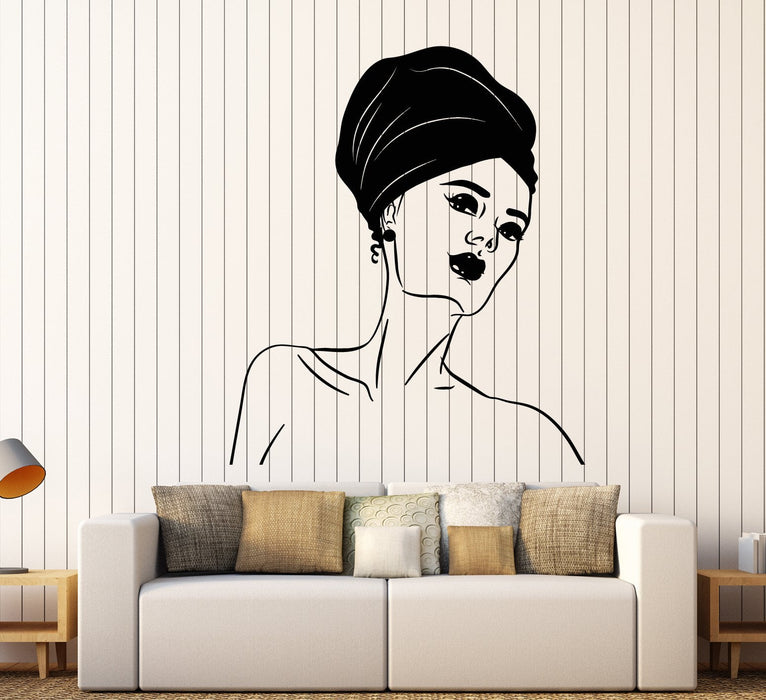 Vinyl Wall Decal African Fashion Turban Woman Head Girl Face Stickers Unique Gift (1676ig)